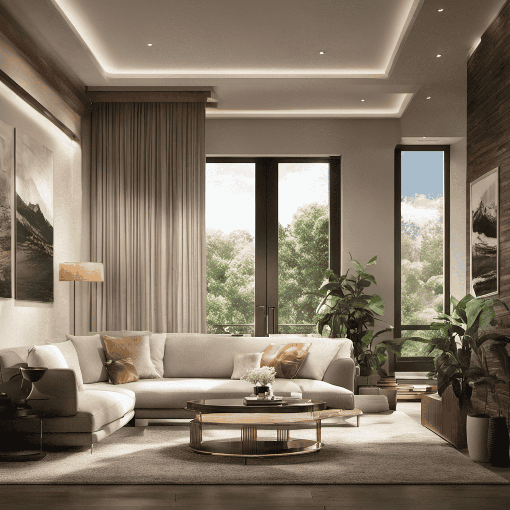 An image depicting an inviting living room bathed in soft natural light
