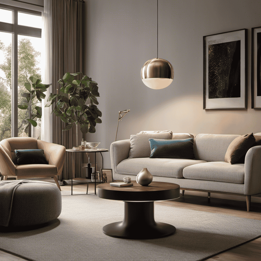 An image showcasing a cozy living room with an air purifier quietly humming on a side table