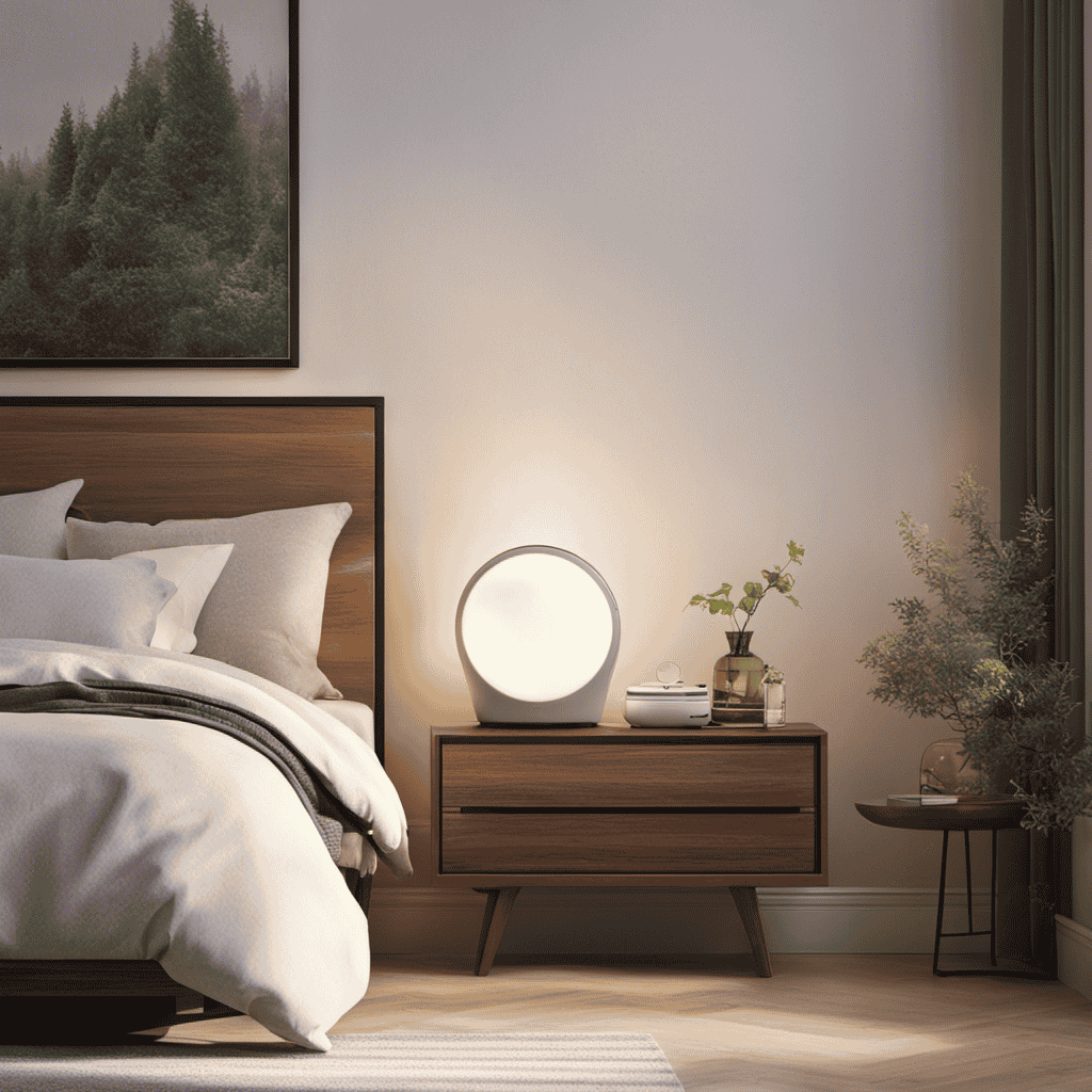 An image showcasing a serene bedroom with an air purifier placed on a nightstand