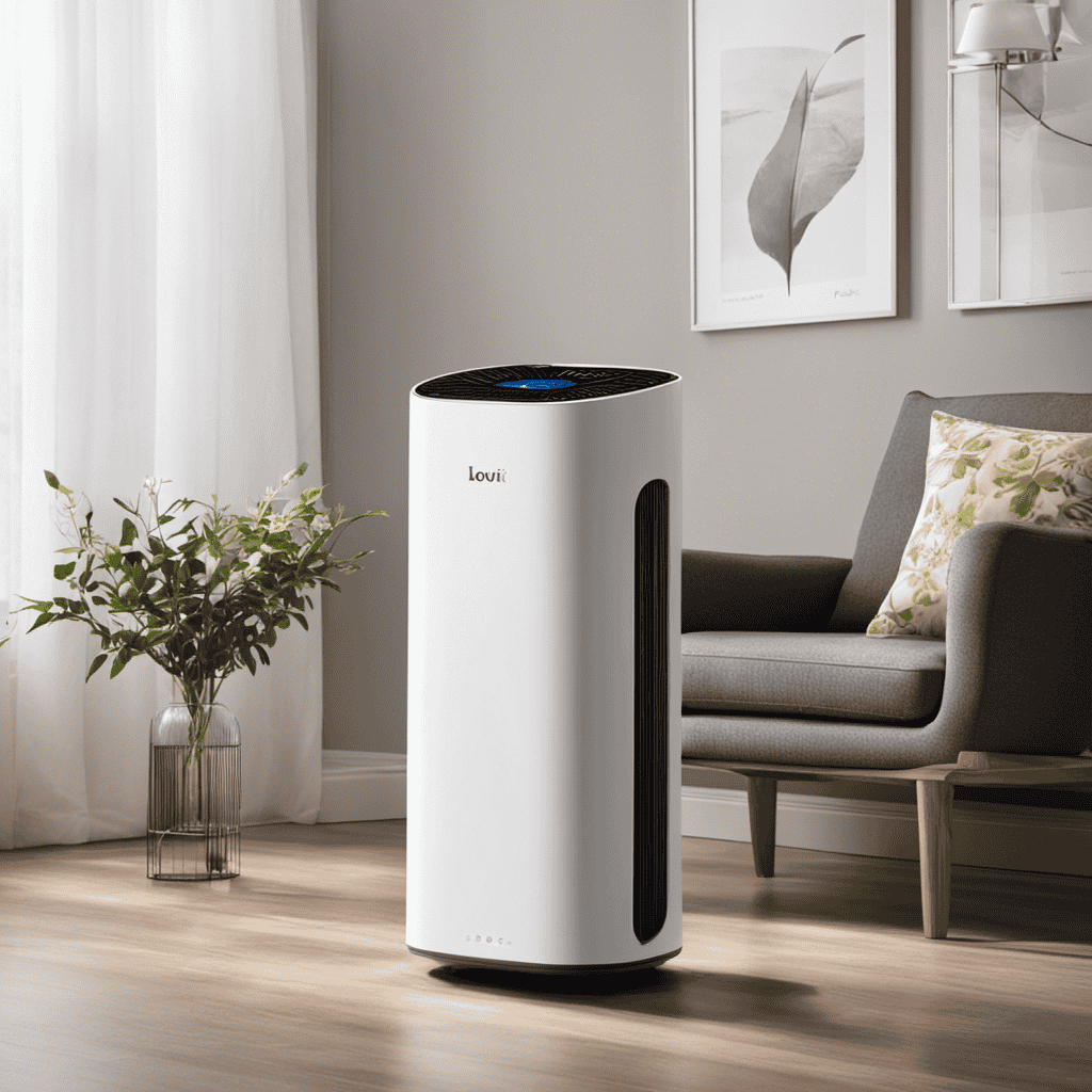 An image showcasing the Levoit Air Purifier's impressive CADR (Clean Air Delivery Rate) by depicting a room filled with polluted air being rapidly purified, with numerical values indicating the high CADR levels