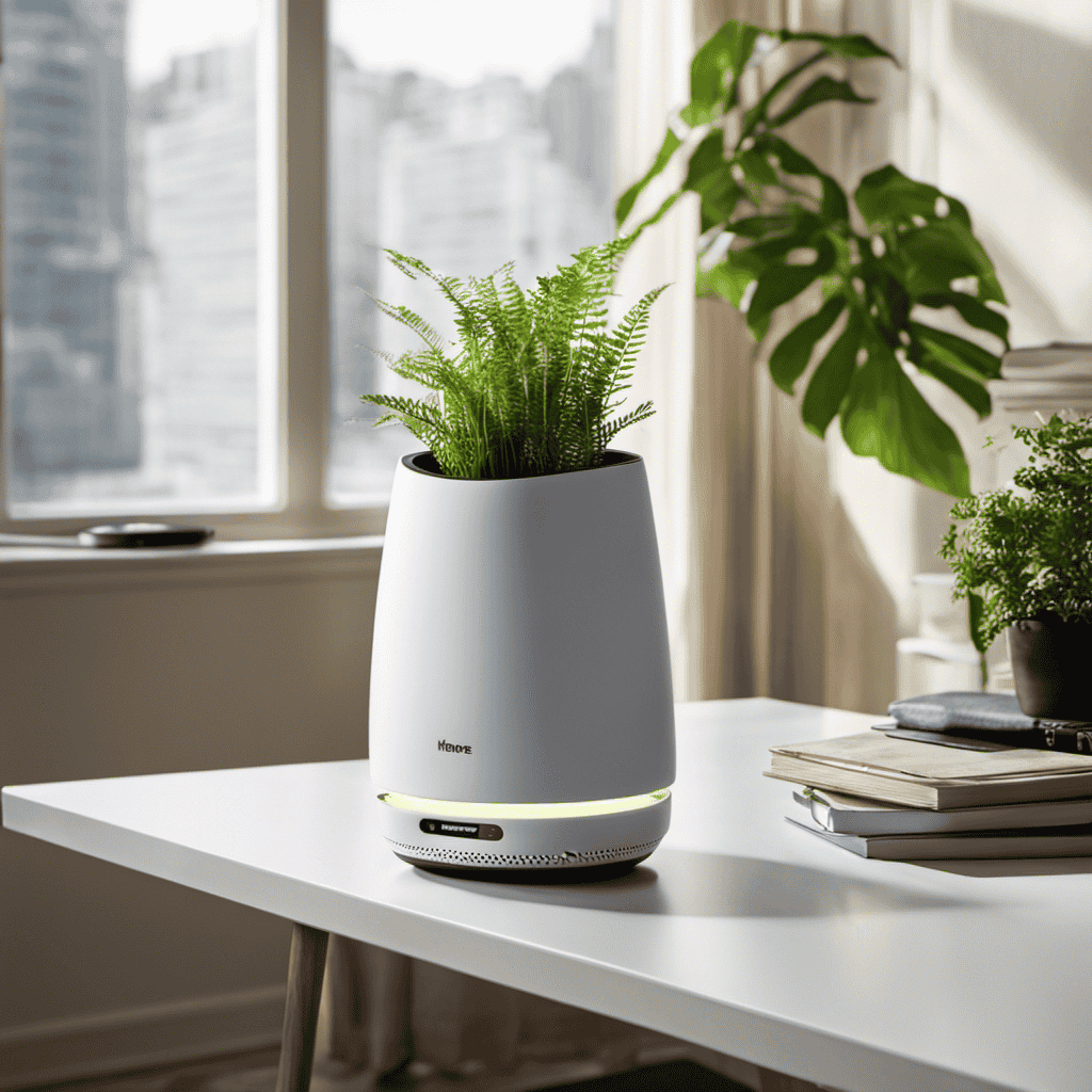 An image showcasing the sleek and compact design of the Holmes Personal Space Air Purifier