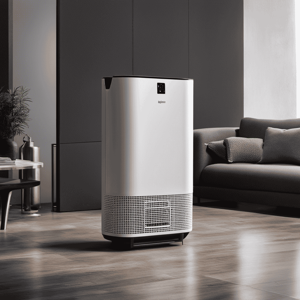 An image featuring an air purifier with a clean, new filter on one side, and a dirty, clogged filter on the other