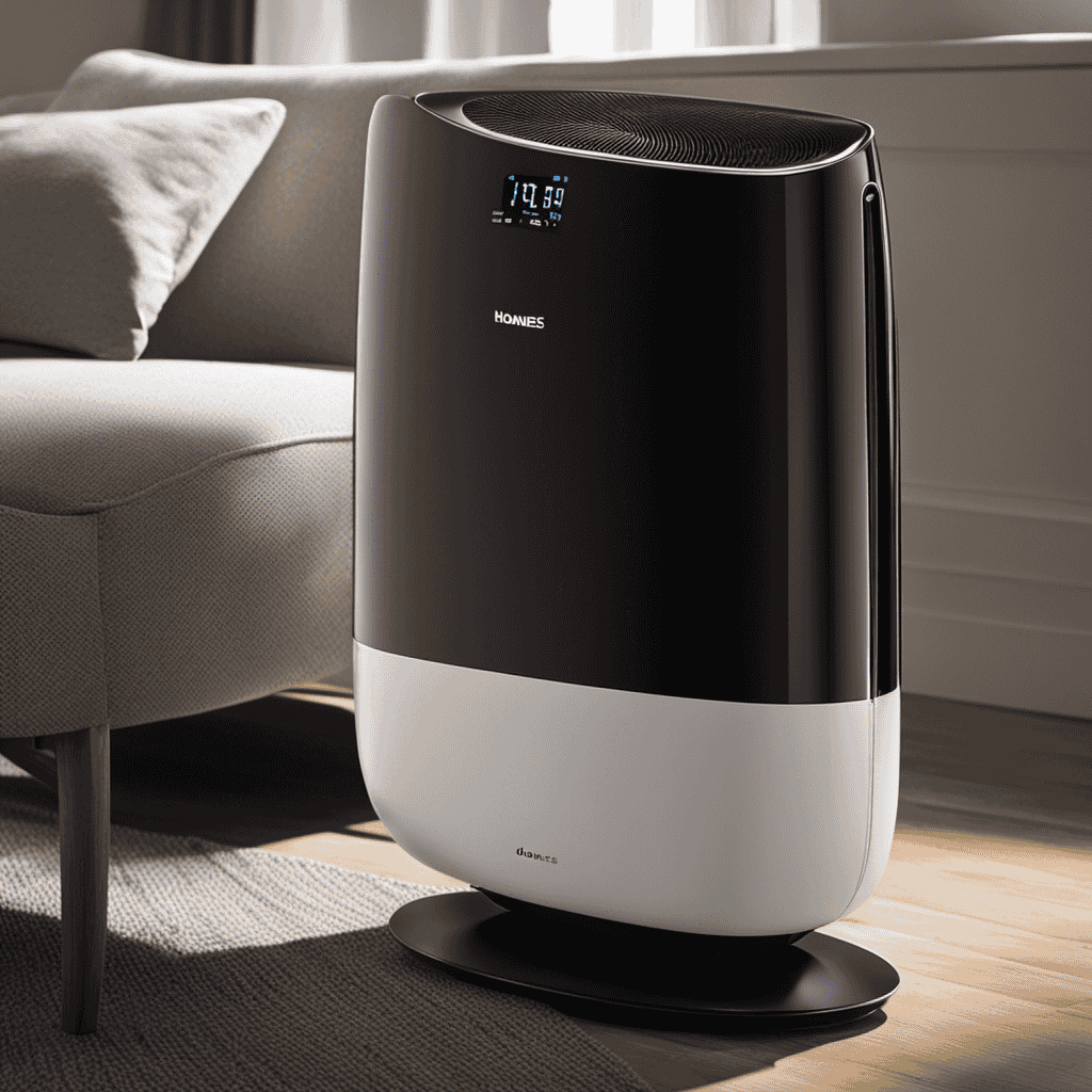 An image capturing the sleek design of the Holmes Air Purifier, showcasing its digital display panel with an illuminated wattage indicator, providing a visual representation of the purifier's power consumption