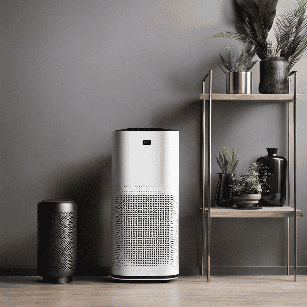 An image showcasing the sleek and modern design of the Infinity Air Purifier, with its state-of-the-art touch display, accompanied by a price tag subtly placed in the corner, inviting readers to explore the cost in the blog post