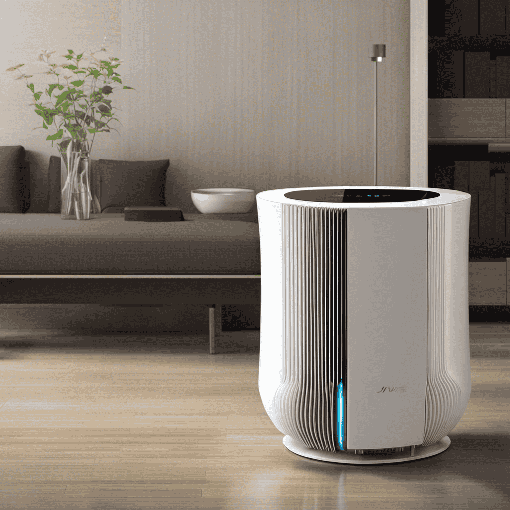 An image showcasing the sleek design of the Iwave Air Purifier, emphasizing its compact size and modern aesthetic