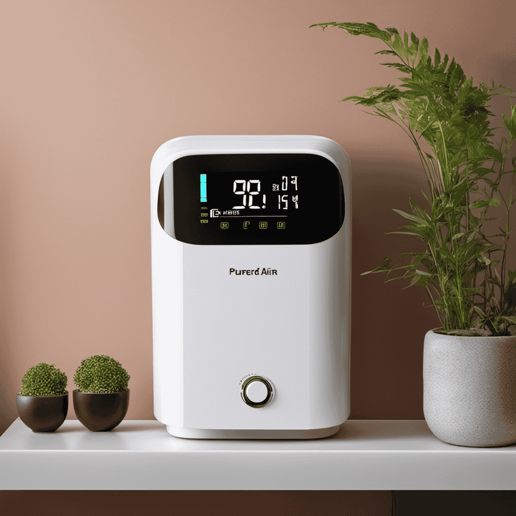 An image showcasing an air purifier plugged into an electricity meter, with the meter's dial or digital display clearly visible, measuring the precise amount of electricity consumed