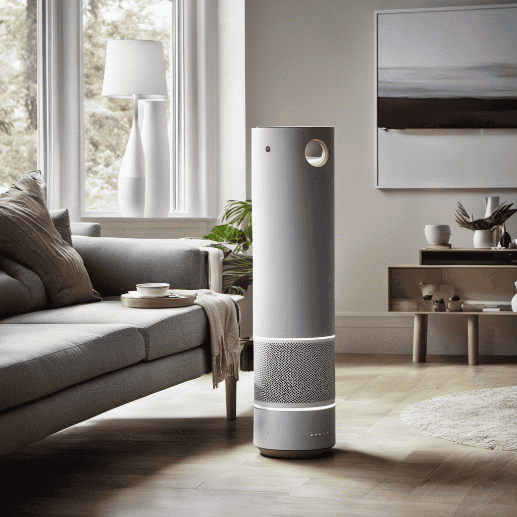 An image showcasing the sleek design of the Molekule Air Purifier in a modern living room