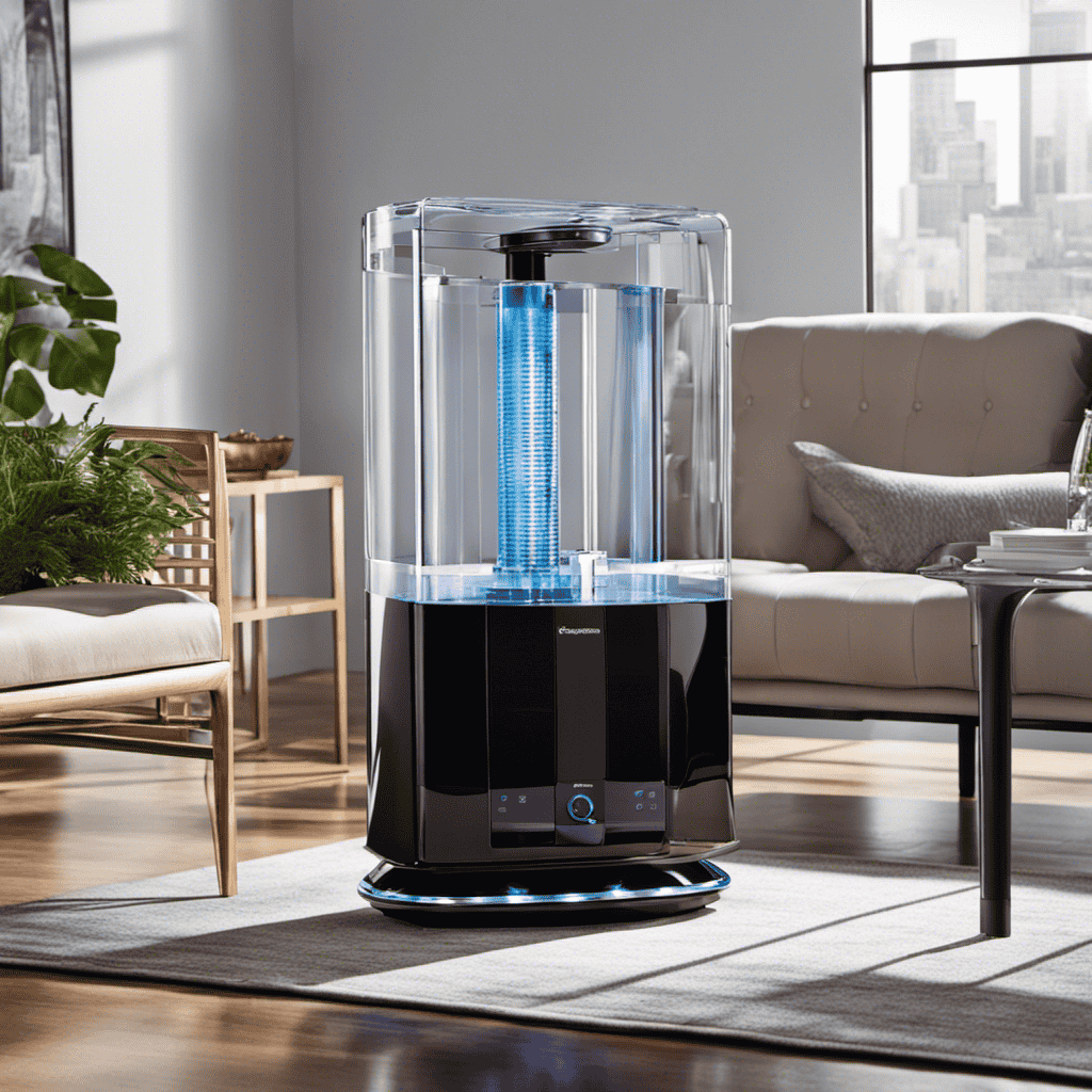 An image showcasing the Brookstone Pure Ion Air Purifier and Humidifier's water-holding capacity