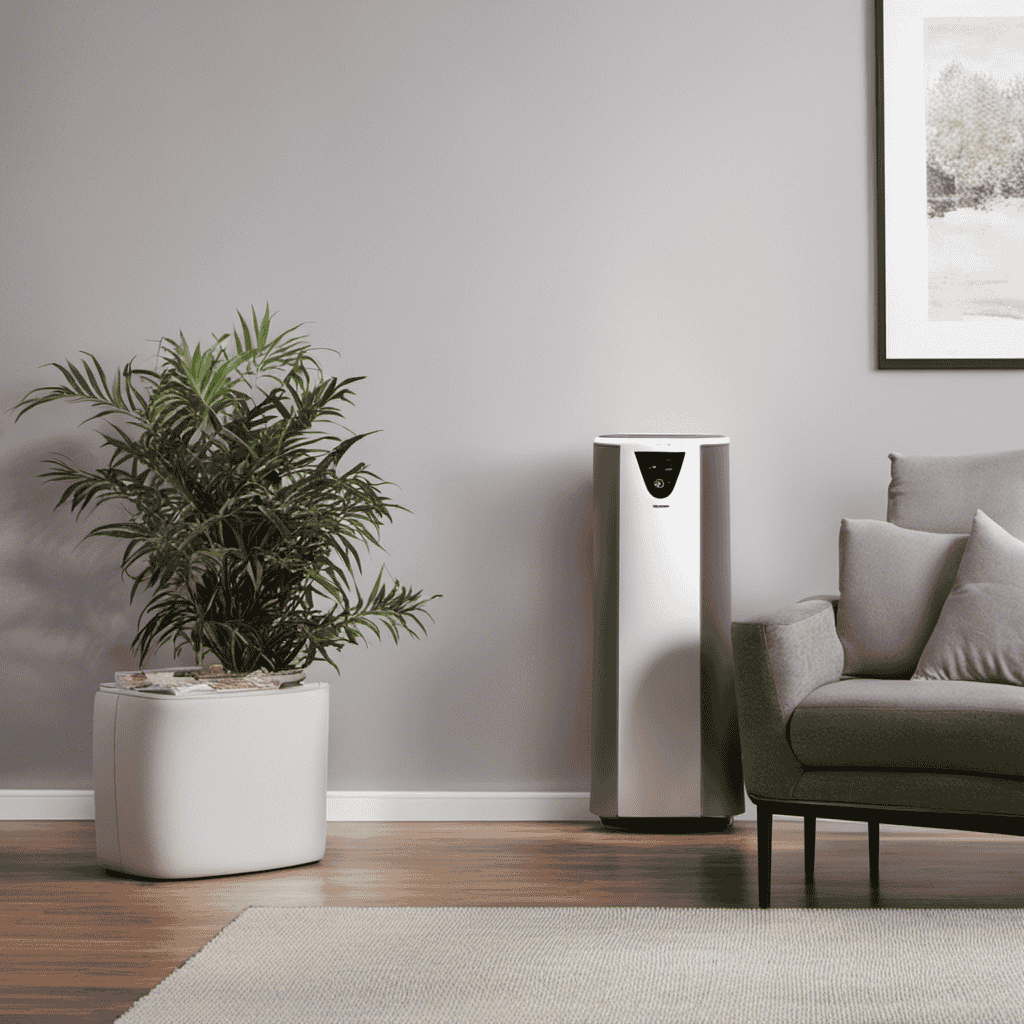 An image showcasing an air purifier placed in a room with a visible mold-infested corner