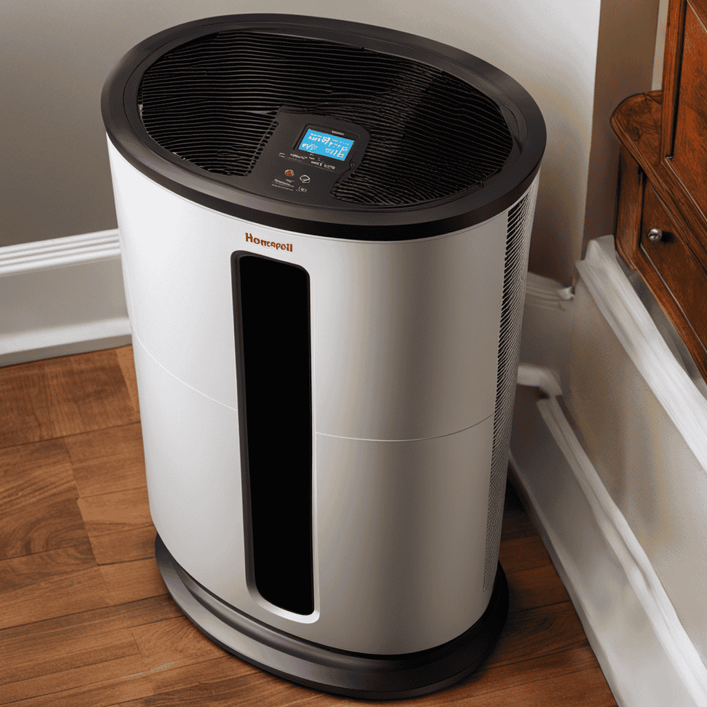 An image showcasing a clean, well-maintained Honeywell air purifier with its filter being replaced