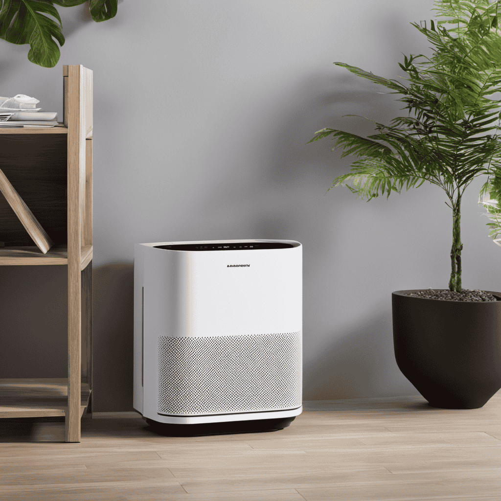 An image that showcases a modern air purifier with a clean, fresh filter