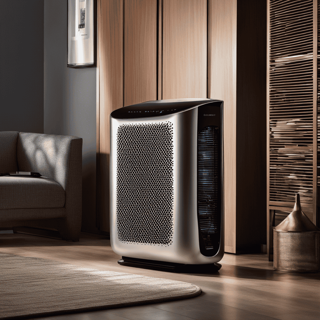 An image showcasing a sleek Guardian Air Purifier with its front panel removed, revealing the intricate network of a brand new, pristine cell replacement