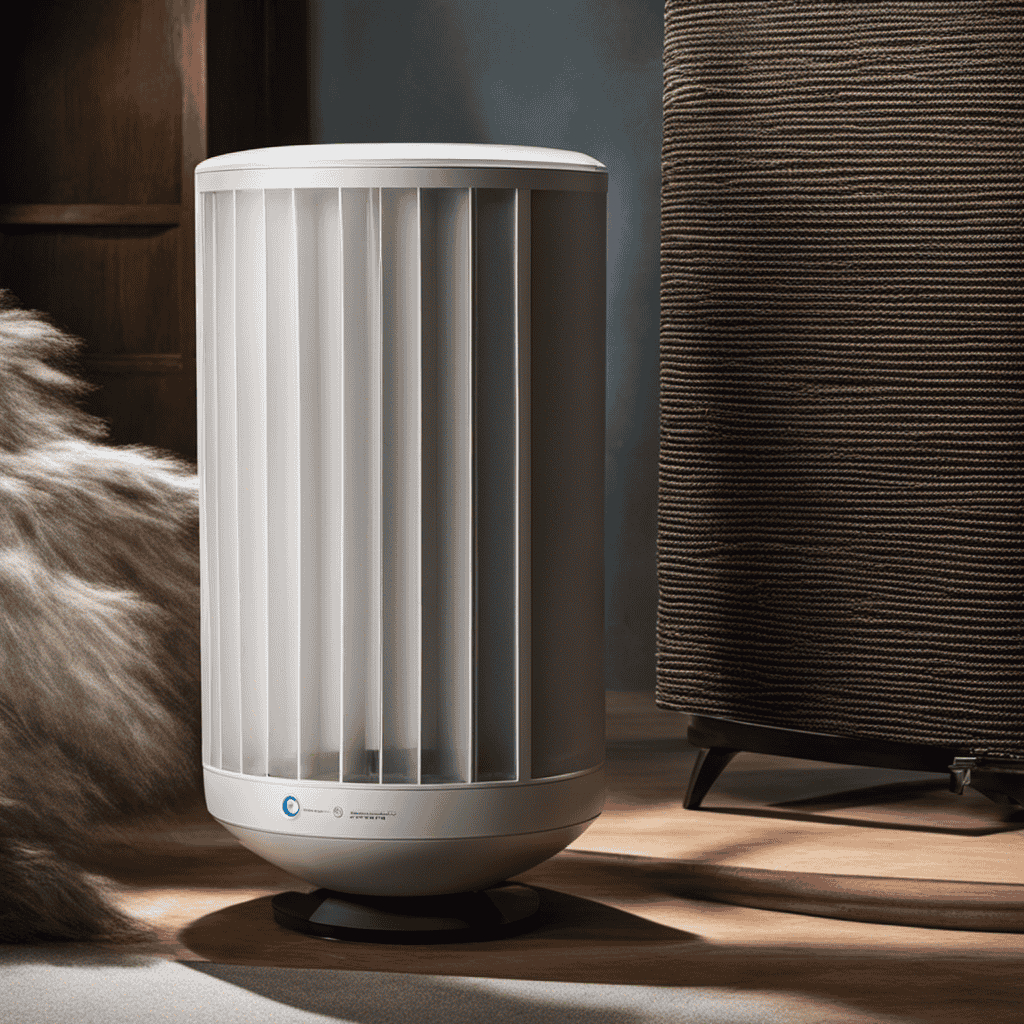 An image capturing a dusty air purifier filter, discolored and clogged with particles