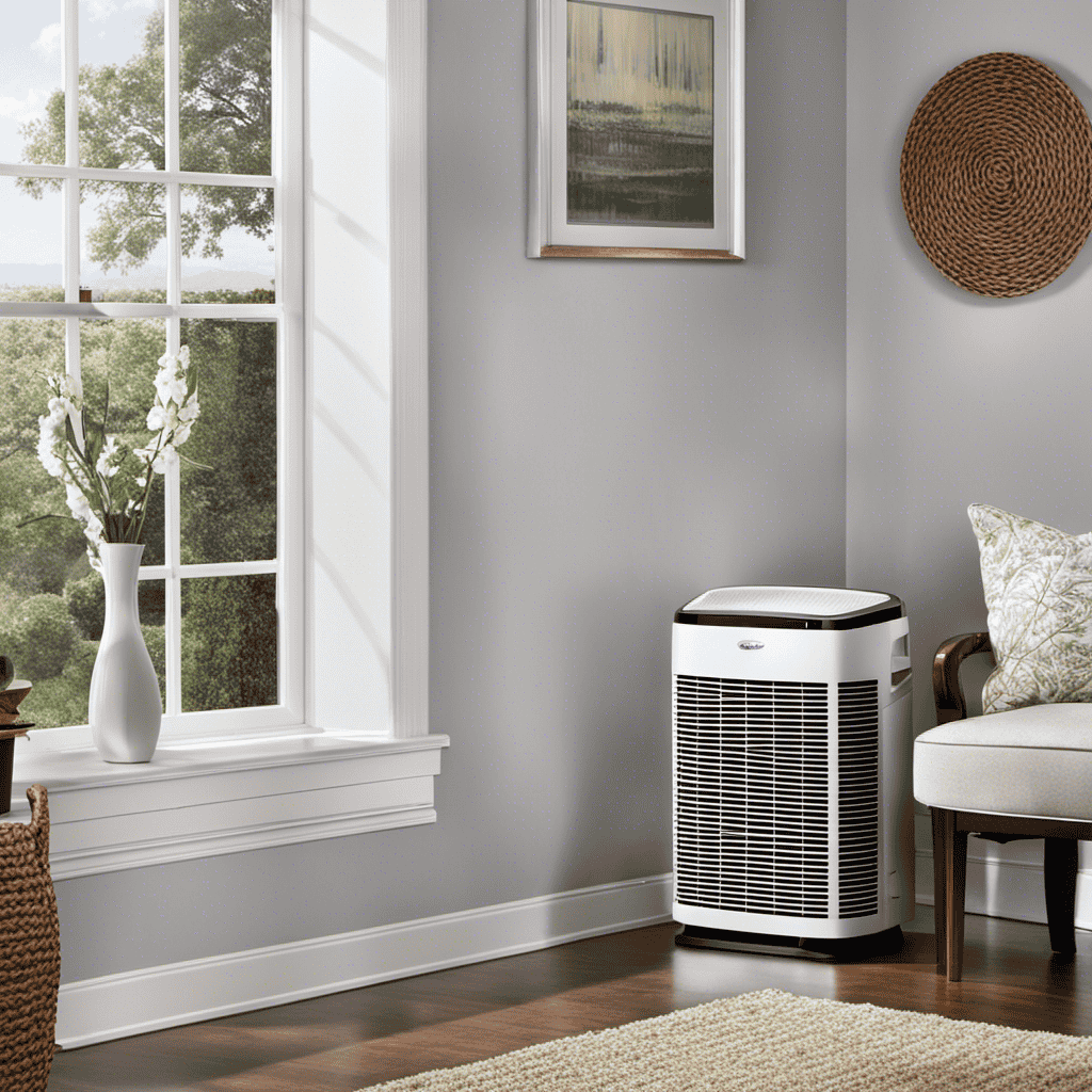 An image showcasing an Aprilaire air purifier with a clean, white filter being replaced by a fresh, crisp one