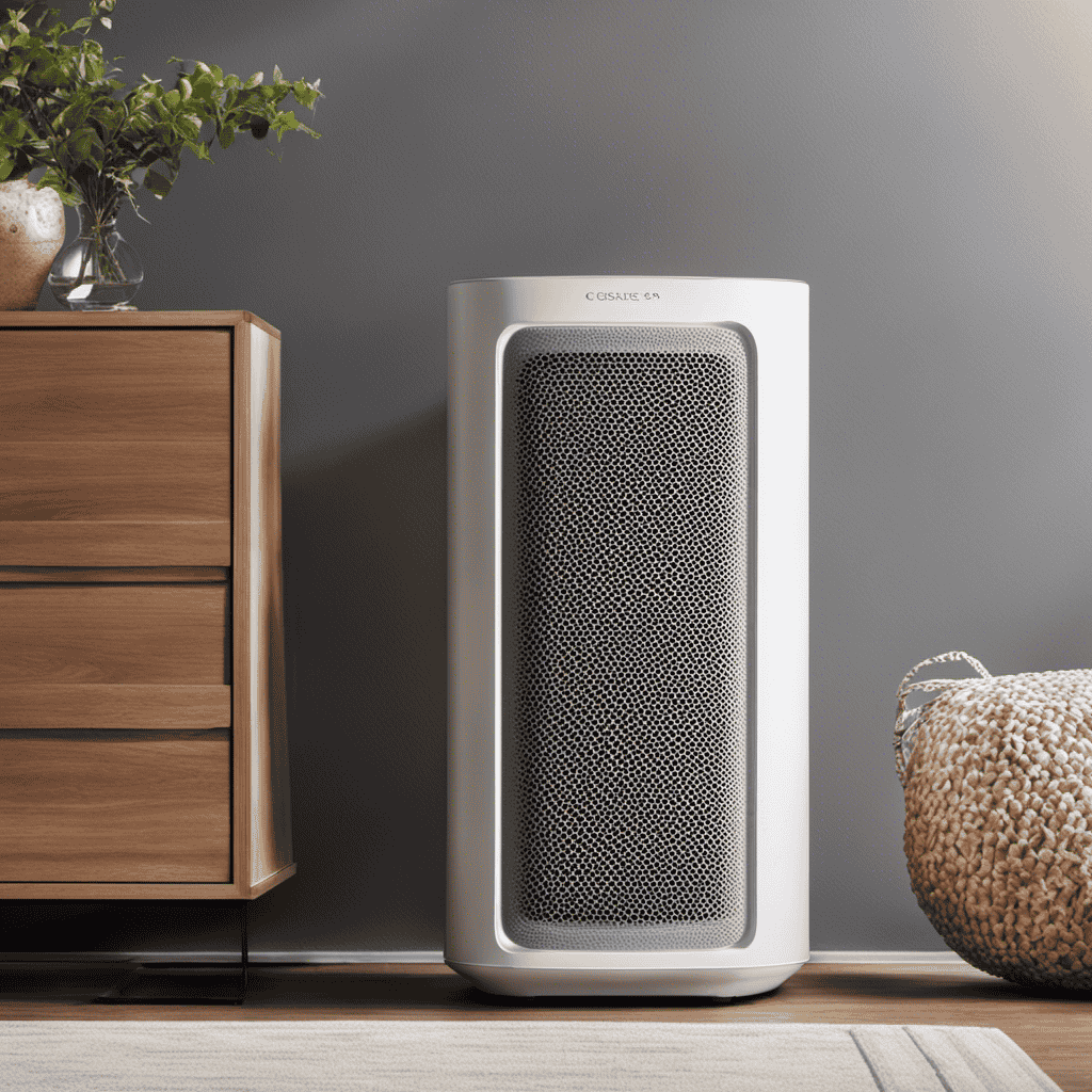 An image featuring a clean, sleek air purifier with a removable filter