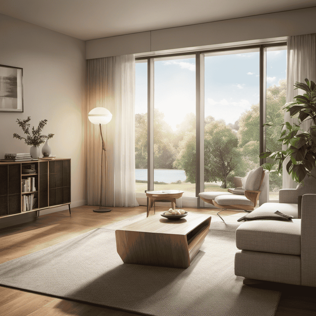 An image capturing a serene living room with an air purifier quietly operating near a window