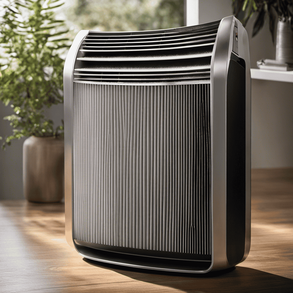 An image of an opened air purifier with a dirty filter covered in dust particles, contrasting with a new clean filter beside it, showcasing the importance of regularly changing the filter for optimal air quality