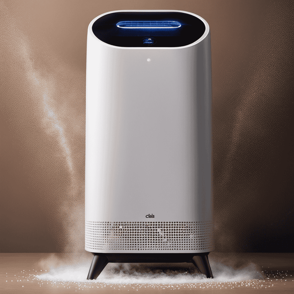 An image featuring a dusty air purifier, surrounded by particles floating in the air