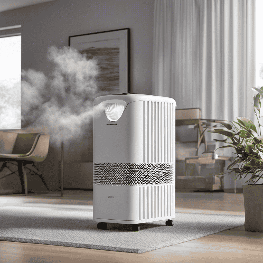 An image capturing a clean, white air purifier filter surrounded by a cloud of dust particles, illustrating the importance of replacing the filter regularly
