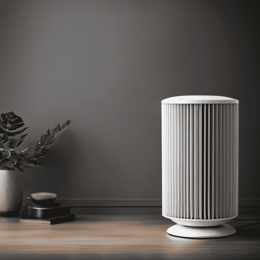 An image showcasing an air purifier with a clean, white air filter, contrasting with a dirty, grey filter next to it