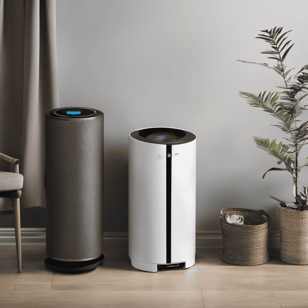 An image showcasing a clean air purifier filter next to a dirty one, clearly demonstrating the stark difference
