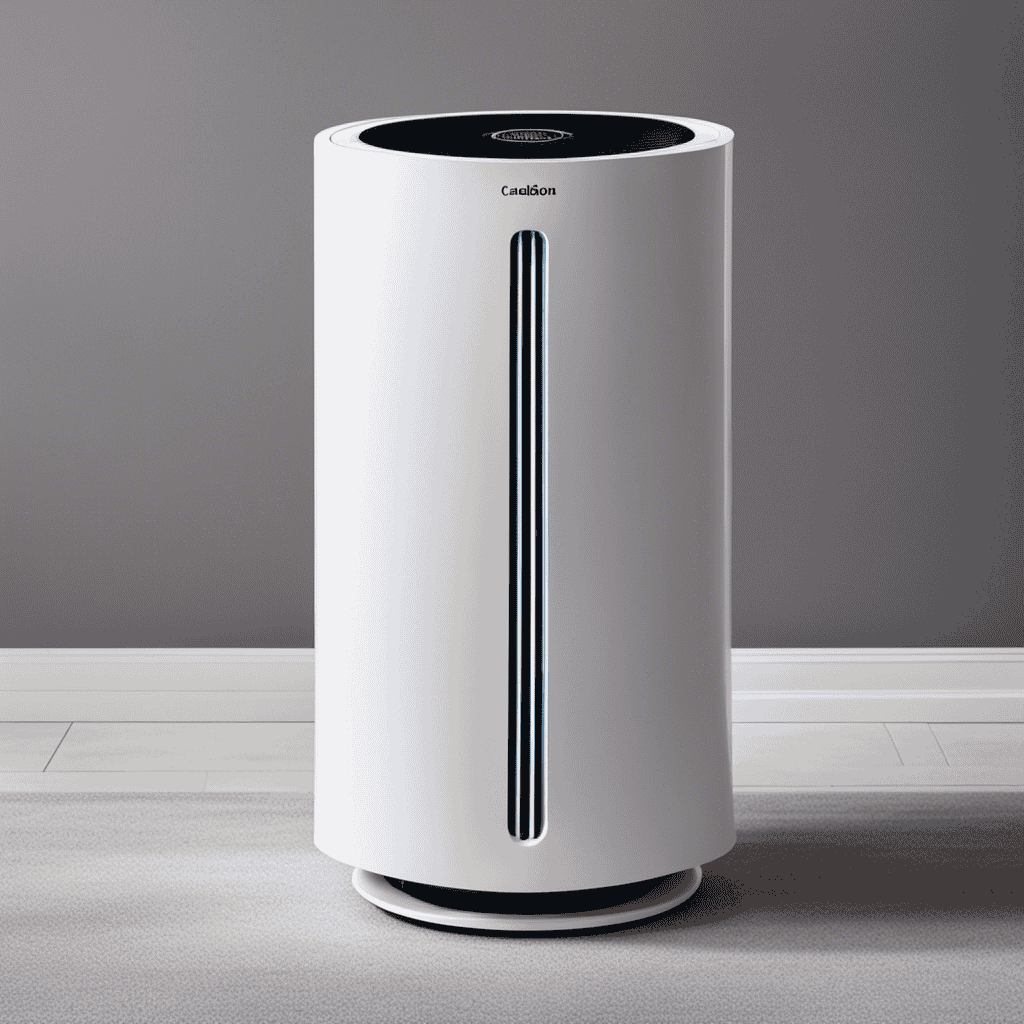 An image of a clean, white HEPA air purifier with a transparent front panel, showcasing the carbon filter