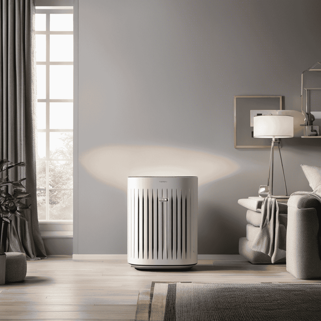 An image of an air purifier with a clean, white filter on one side, gradually turning darker and dirtier on the other side