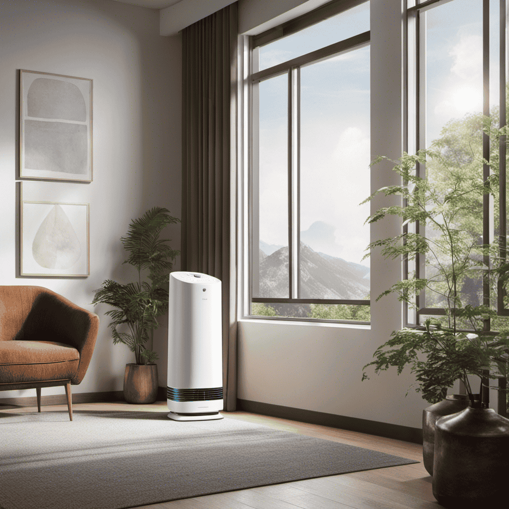 An image showcasing a room with an air purifier placed near an open window