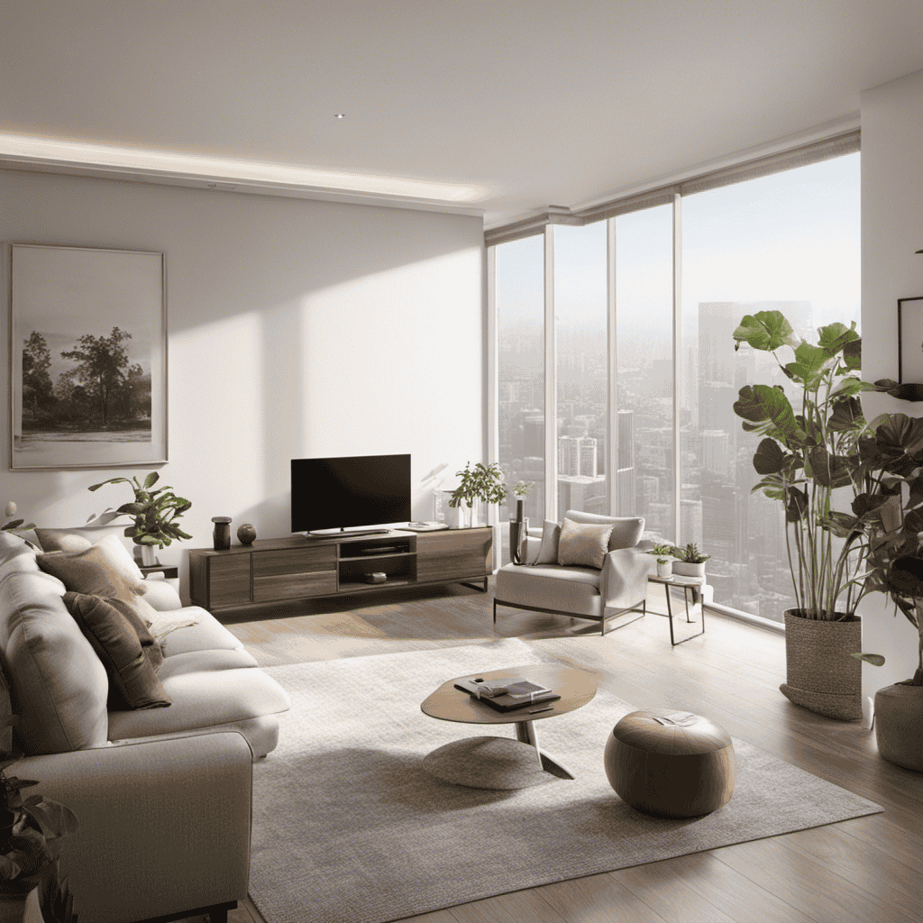 An image showcasing a spacious living room with sunlight streaming through spotless windows