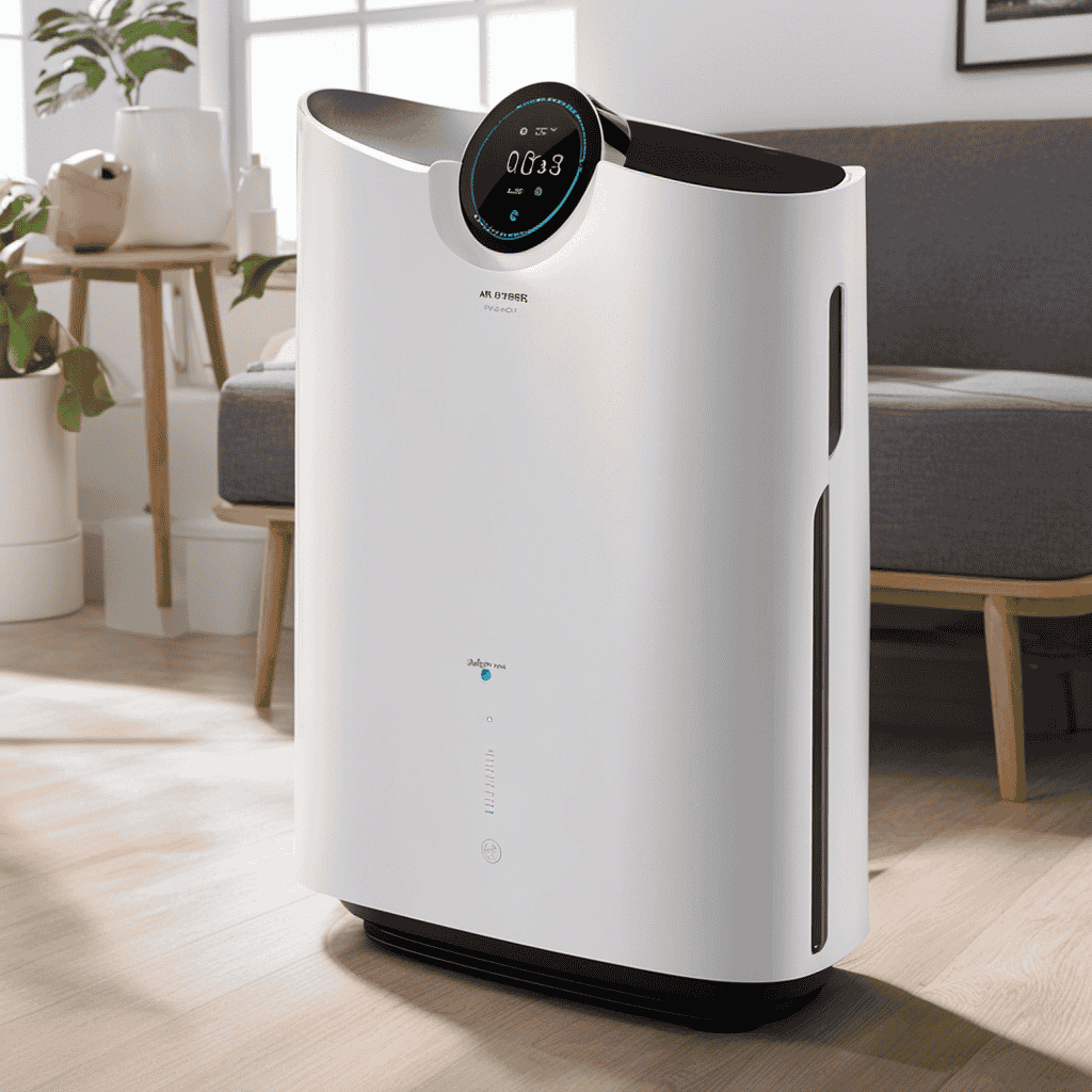 An image showcasing a close-up of an air purifier, with a transparent CADR (Clean Air Delivery Rate) label displayed prominently