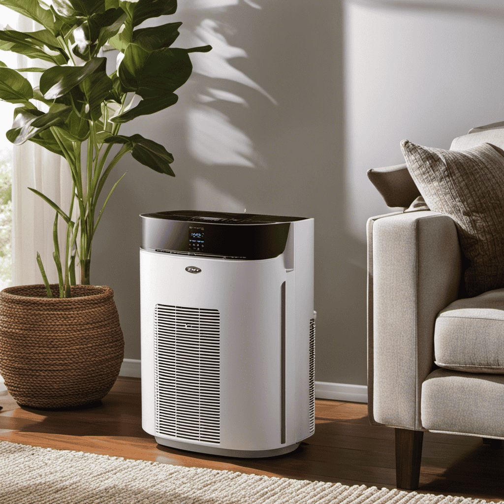 An image depicting a step-by-step guide to changing the filter in a Huntington Air Purifier