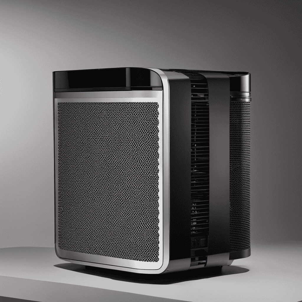 An image showcasing a close-up shot of a Hunter Air Purifier, with the front panel removed to reveal the filter compartment