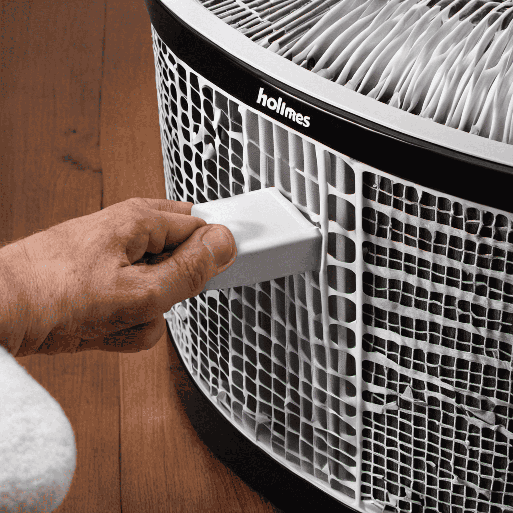 An image showcasing the step-by-step process of replacing a Holmes air purifier filter