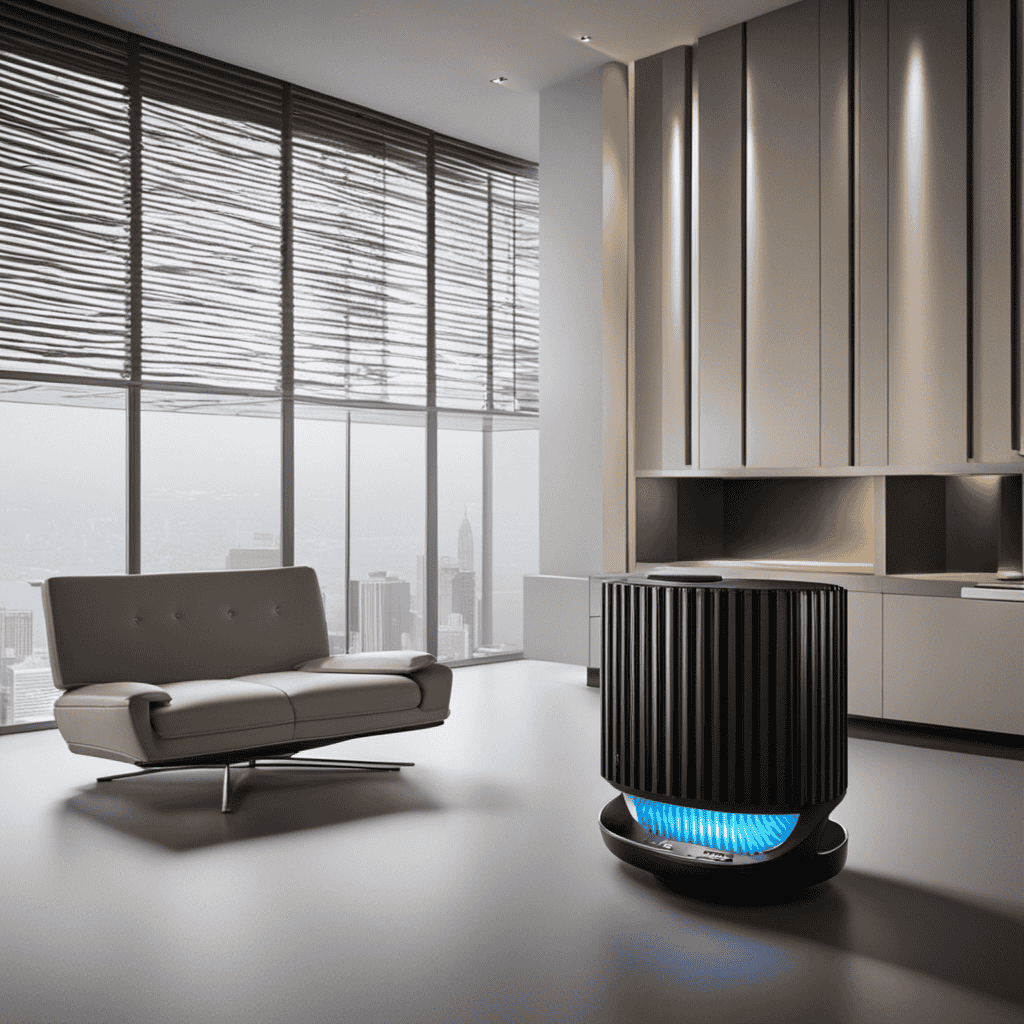An image showcasing two air purifiers side by side, one emitting loud noise with jagged soundwaves, the other whisper-quiet with smooth soundwaves