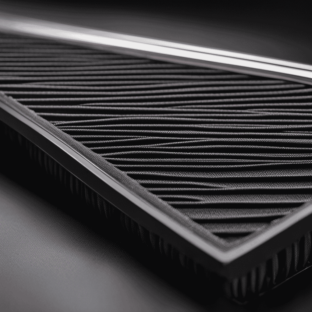 An image showcasing a close-up of a high-efficiency particulate air (HEPA) filter, capturing its intricate layers and fine mesh structure