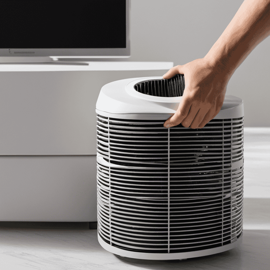 An image showcasing a step-by-step guide on cleaning an air purifier carbon filter