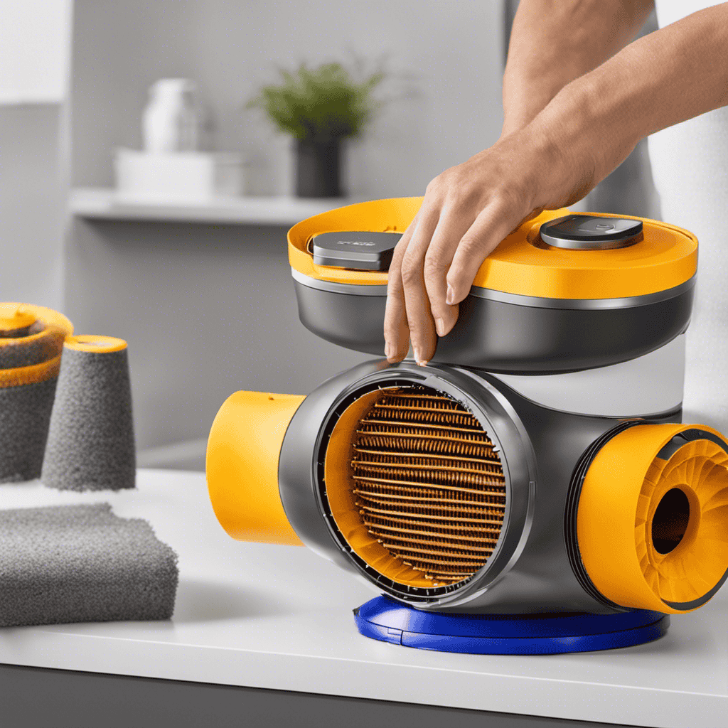 An image showcasing the step-by-step process of cleaning the Dyson Pure Cool Link Air Purifier filter