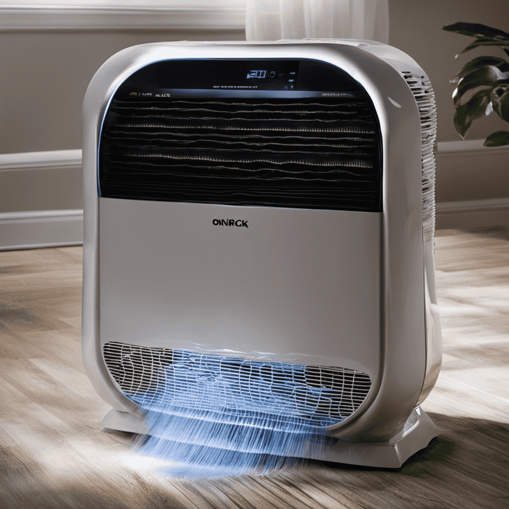 An image that showcases the step-by-step process of cleaning filters on the Onrick Professional Air Purifier: a hand holding a dirty filter, rinsing it under running water, gently brushing off debris, and placing the clean filter back into the purifier