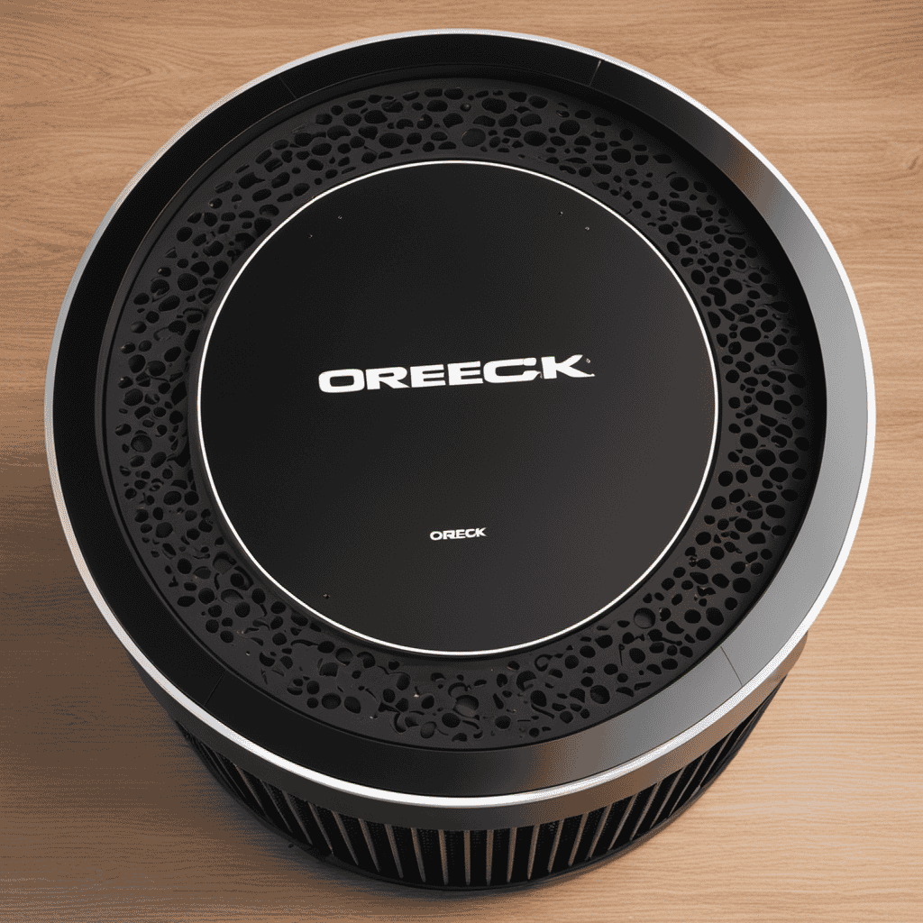 An image showcasing the step-by-step cleaning process for an Oreck Air Purifier: disassembling the unit, removing the filters, wiping them with a damp cloth, and reassembling the purifier