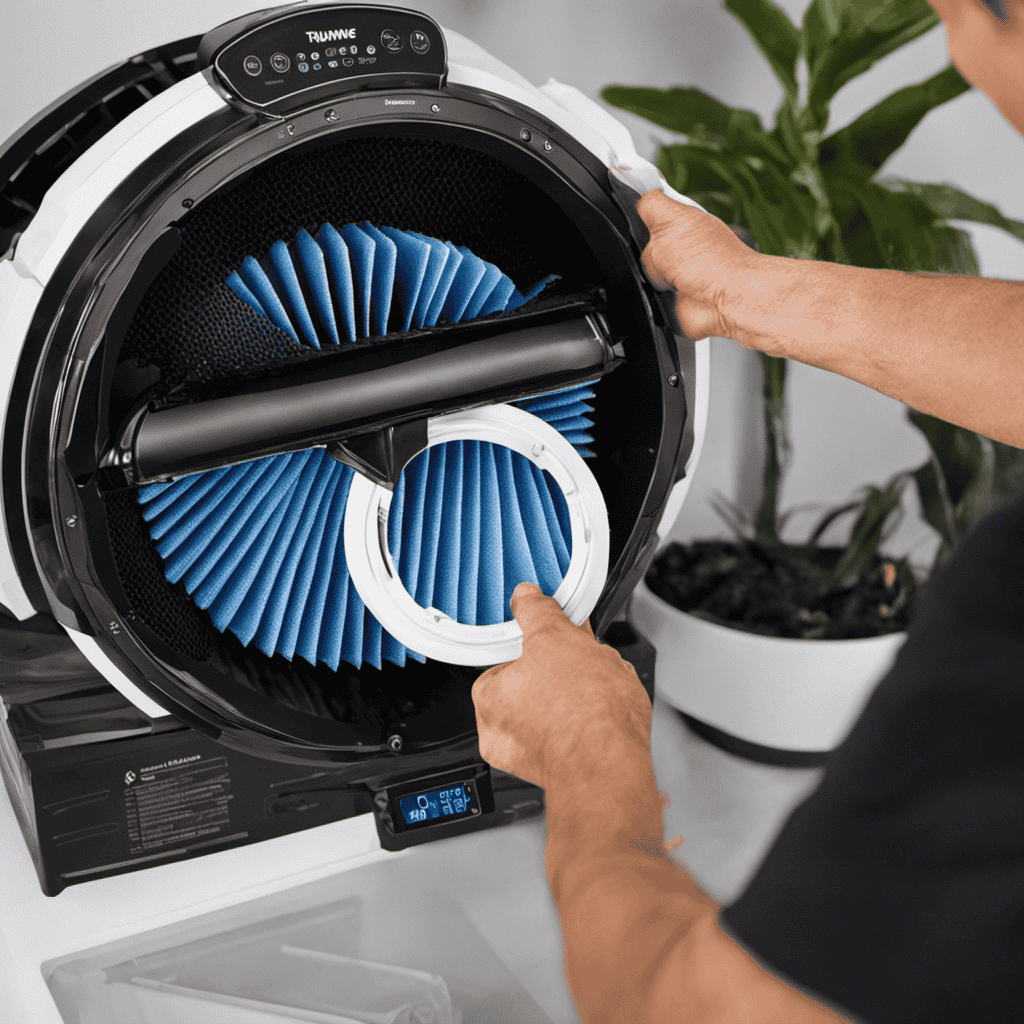 An image capturing the step-by-step process of cleaning a Nuwave Air Purifier filter