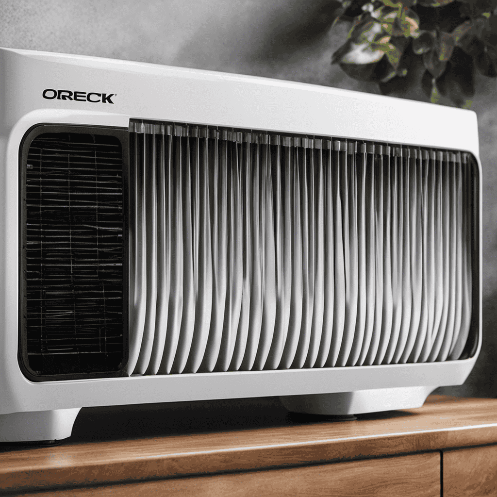 An image showcasing the step-by-step process of cleaning an Oreck Air Purifier filter