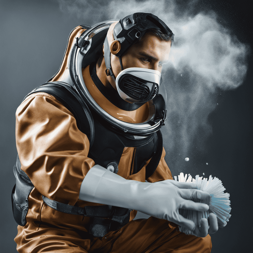 An image of a person wearing gloves, holding a dirty permanent filter from an air purifier