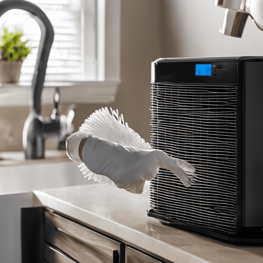 An image showcasing the step-by-step process of cleaning reusable filters on an air purifier