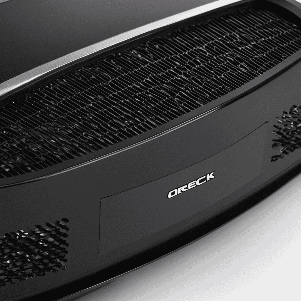 An image showing a close-up of an Oreck XL Professional Air Purifier, with the front panel removed