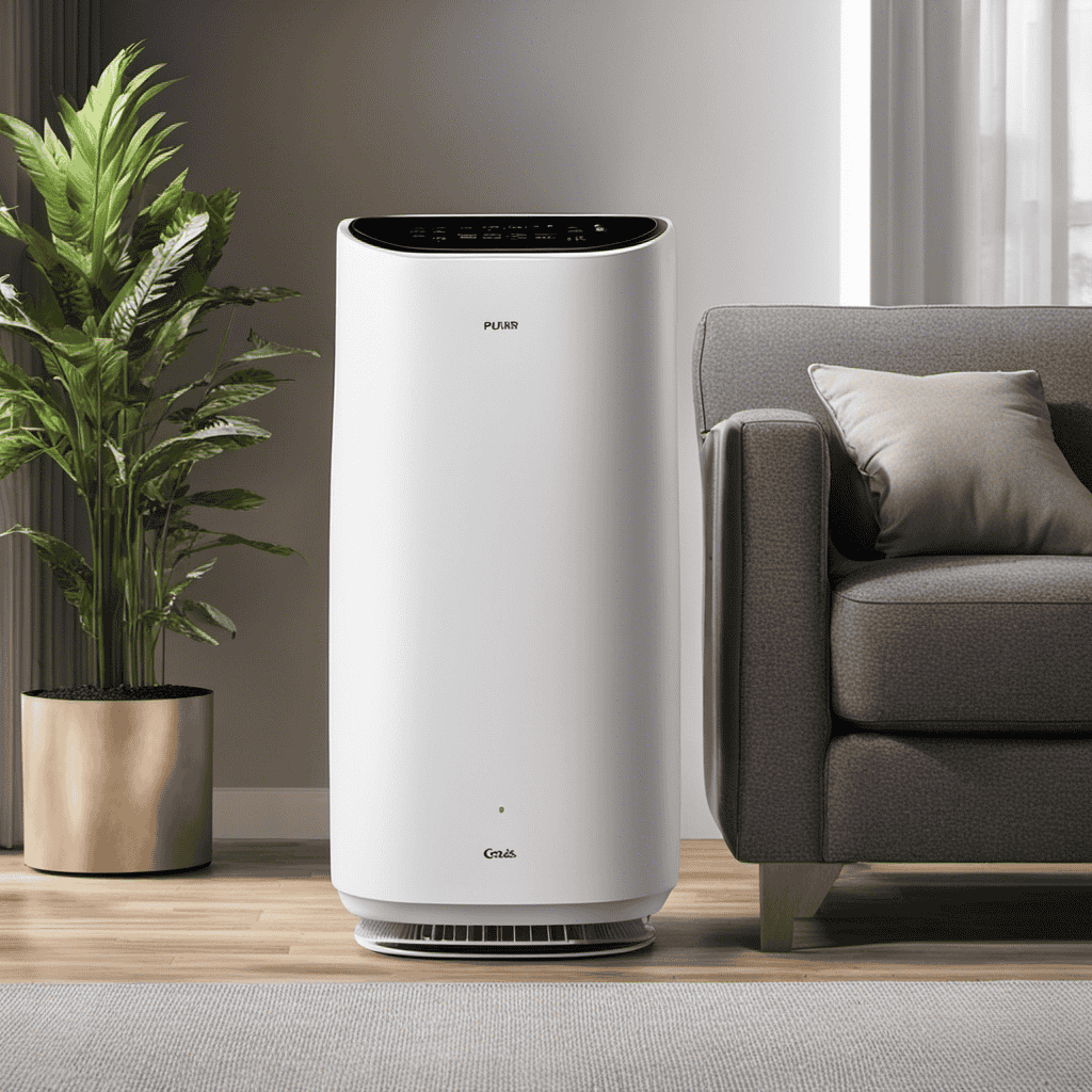 An image showcasing an air purifier emitting a powerful stream of clean, purified air, effectively eliminating mold spores
