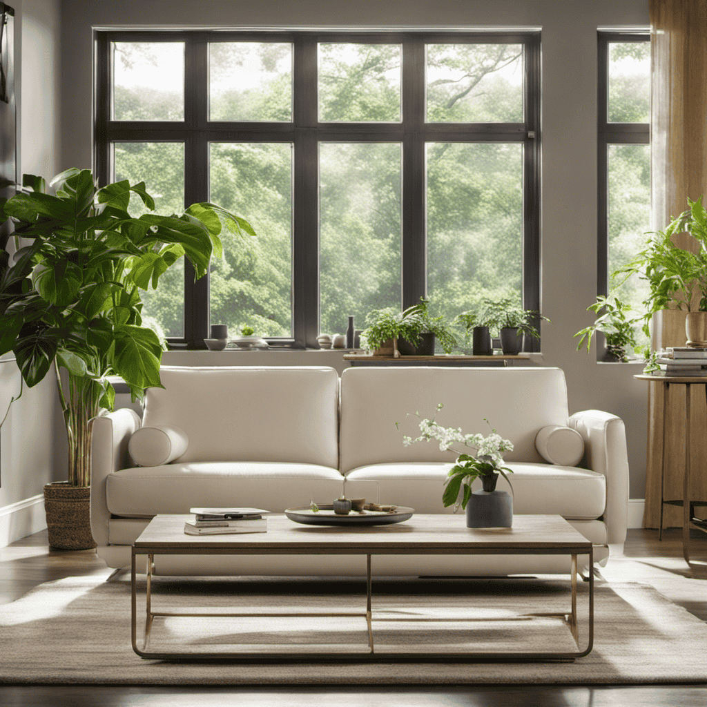 An image that showcases a tranquil living room with sunlight streaming through spotless windows