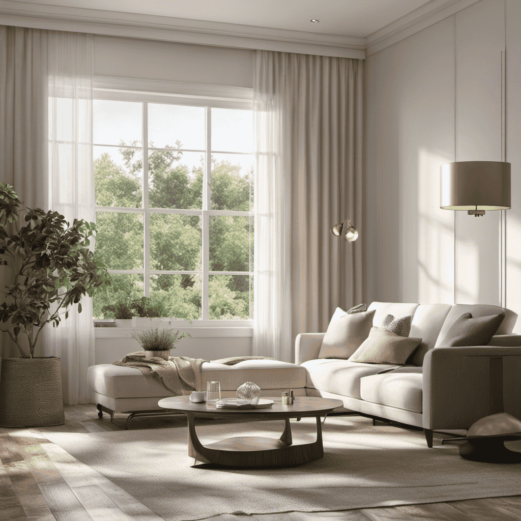 An image showing a serene living room with sunlight streaming through clean, mold-free windows