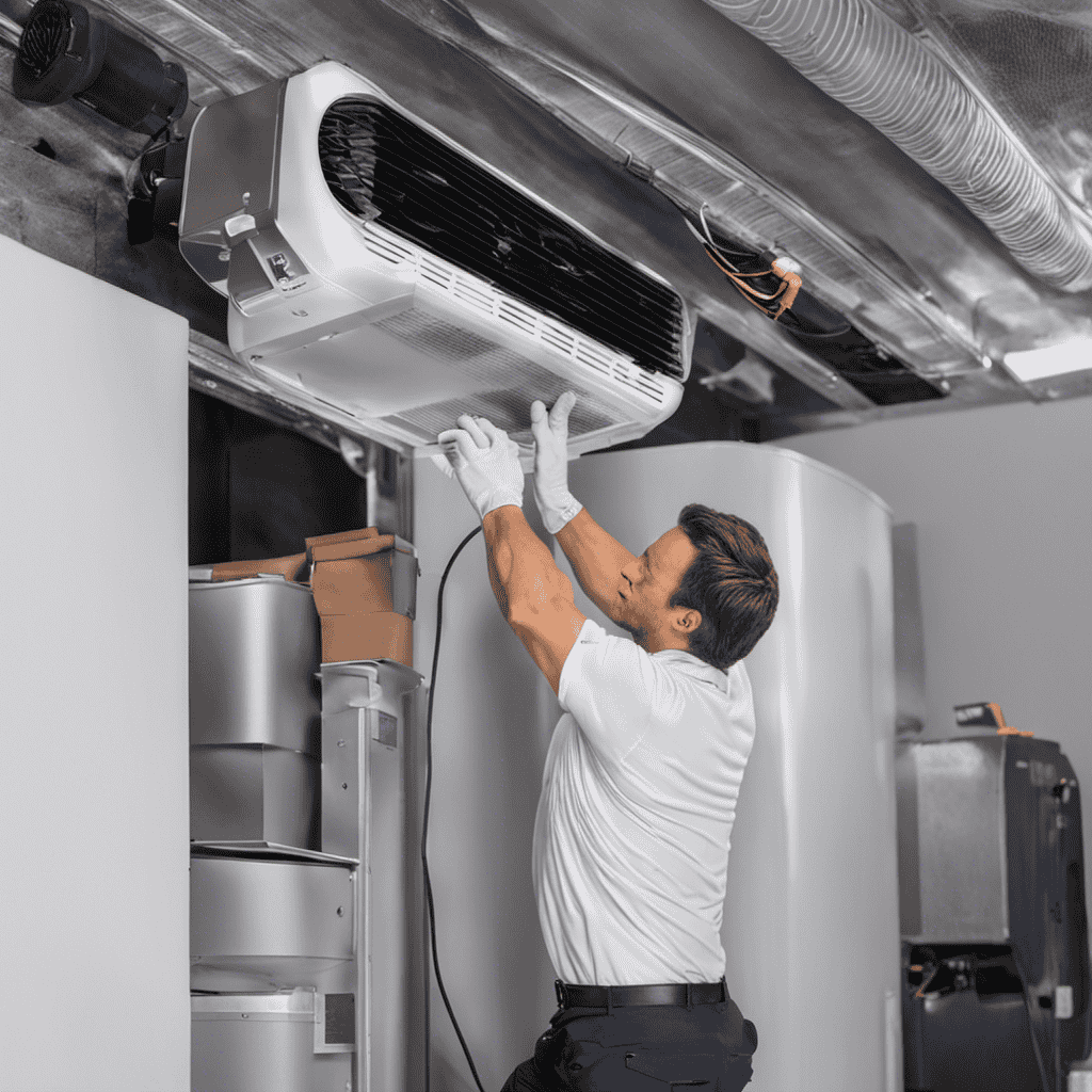 An image depicting step-by-step installation of a germicidal air purifier in an AC duct