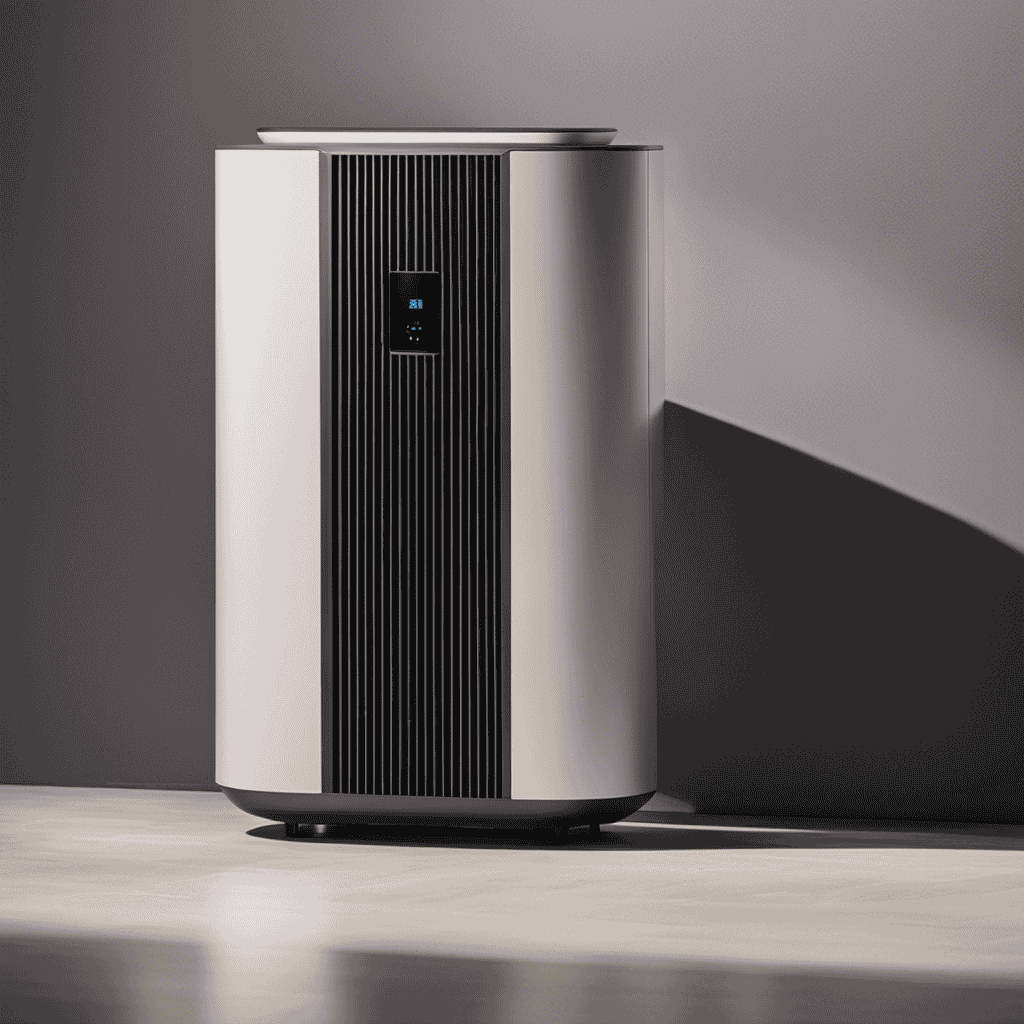 An image showcasing a close-up shot of an air purifier in action, strategically positioned near a mold-infested corner of a room