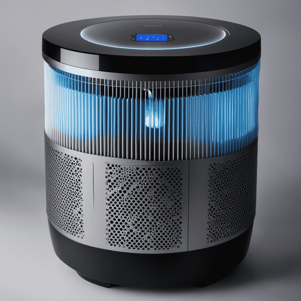 An image showcasing a close-up view of an air purifier with a flickering power light, emitting no air flow